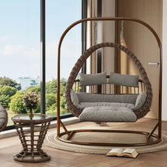 Cocoa Metal Porch Swing with Stand, 2-seater, Wear Resistant, Includes Cushions, Chain, and Stand Porch Swings