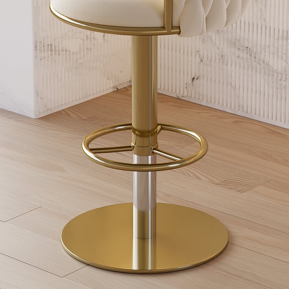 Set of 2 gray swivel bar stools with velvet curved back and adjustable height