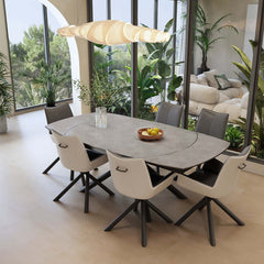 Modern Rectangular Rock Slab Extendable Dining Table for 6 Person