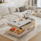 Cream lift-top coffee table with smart storage and easy mobility for modern living rooms