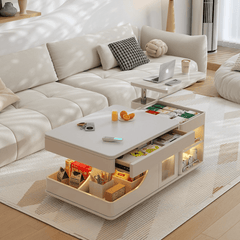 Modern Cream Lift-Top Coffee Table with Smart Storage and Easy Mobility