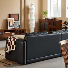 Leather Curved Couch French Vintage Luxury Corner Sofa