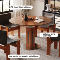 Solid Wood Square to Round Convertible Foldable Dining Table