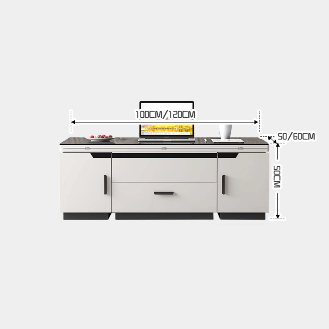 White lift-top coffee table with storage and stools, perfect for compact living spaces
