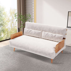 Beige & Brown Convertible Sofa Tech Fabric Upholstered Foldable Sofa