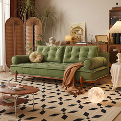 French Vintage Couch Sofa Available in Green & White Tech Velvet Upholstery
