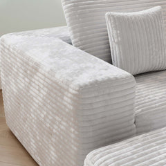L-shape Beige Color Corduroy Sofa with Ottoman