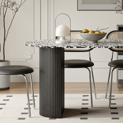 Sleek Black & White Terrazzo Dining Table – Modern Vintage Charm