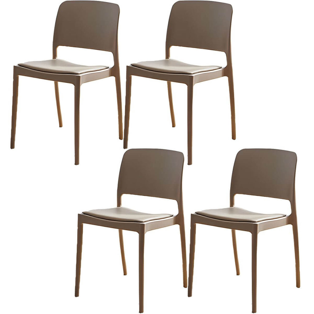 Scandinavian plastic and acrylic dining chair with low backrest and armless design