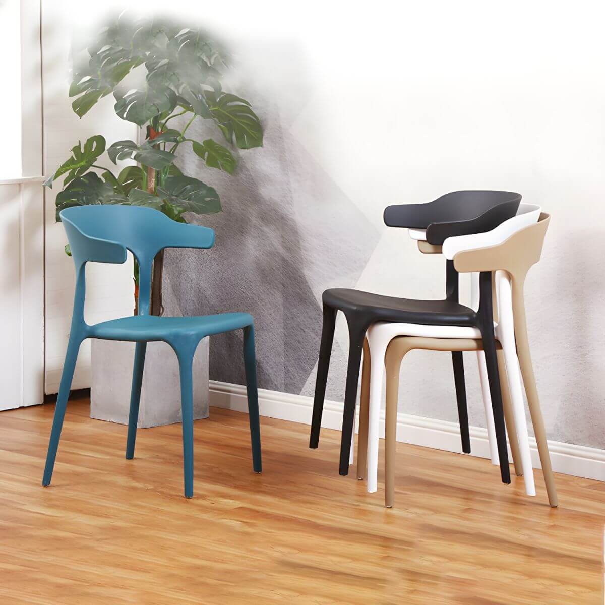 Stackable Nordic acrylic dining chair with armrest and clear acrylic legs main product image