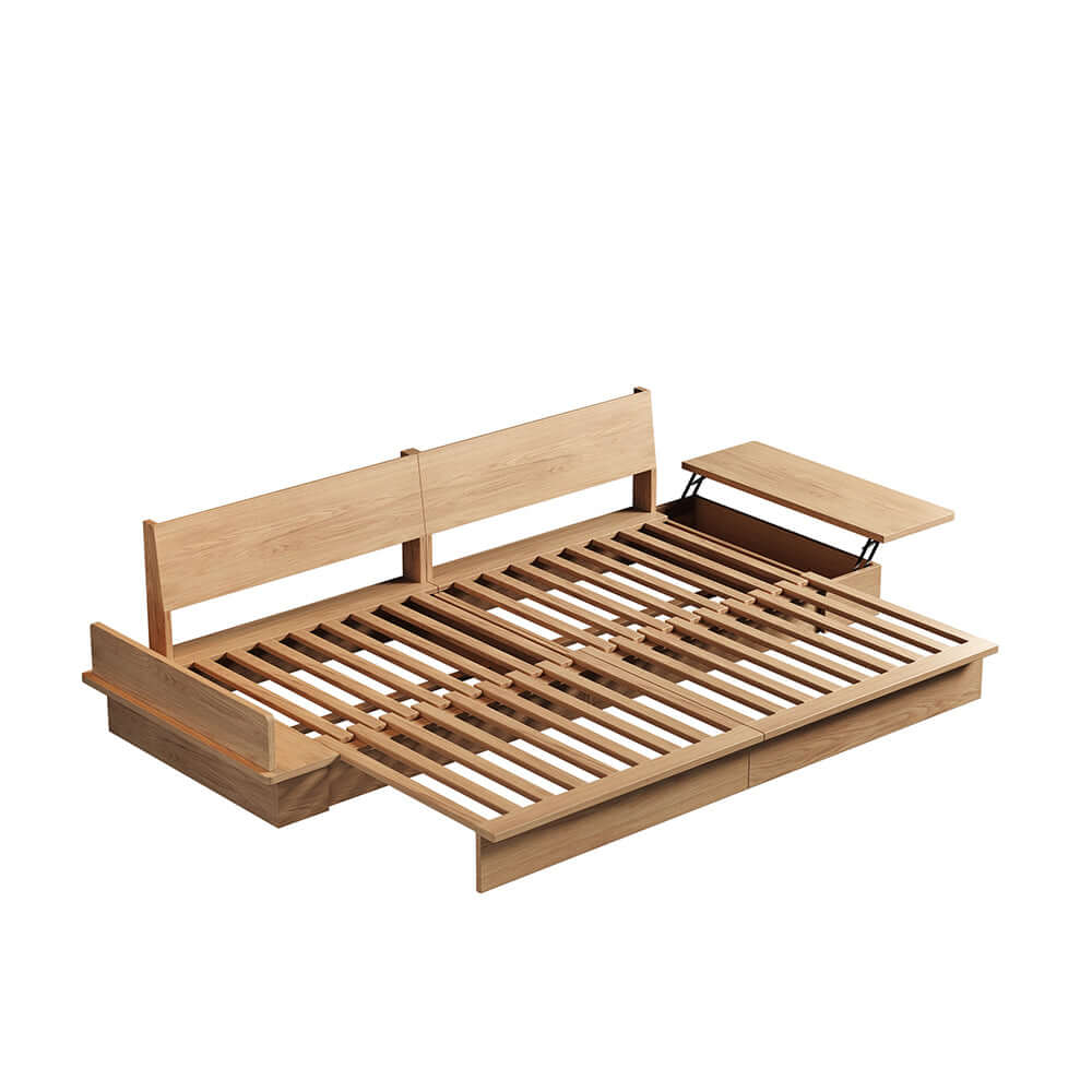 Cocochairs Floor Platform Wood Frame Sofa Bed – Reversible Armrests, Corduroy or Linen-Blend Upholstery