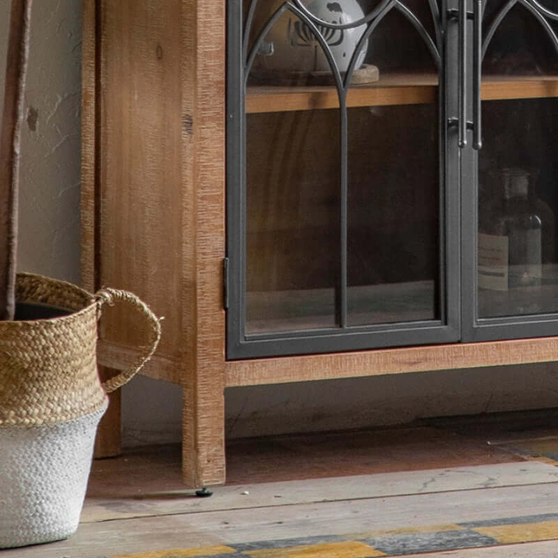 59" Farmhouse Display Cabinet with Gothic Arch Accents