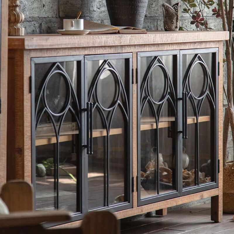 59" Farmhouse Display Cabinet with Gothic Arch Accents