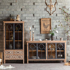 59" Farmhouse Display Cabinet with Gothic Arch Accents