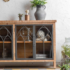 59" Farmhouse Display Cabinet with Gothic Arch Accents