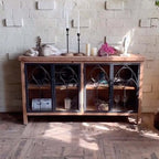 59" Farmhouse Display Cabinet with Gothic Arch Accents