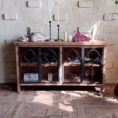 59" Farmhouse Display Cabinet with Gothic Arch Accents