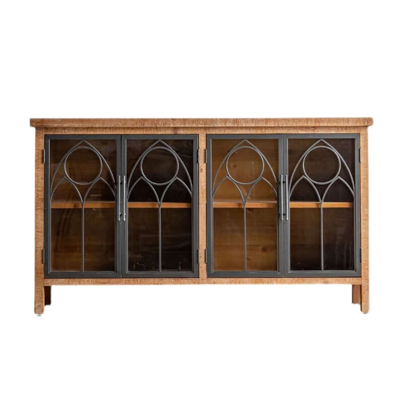 59" Farmhouse Display Cabinet with Gothic Arch Accents