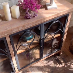 59" Farmhouse Display Cabinet with Gothic Arch Accents