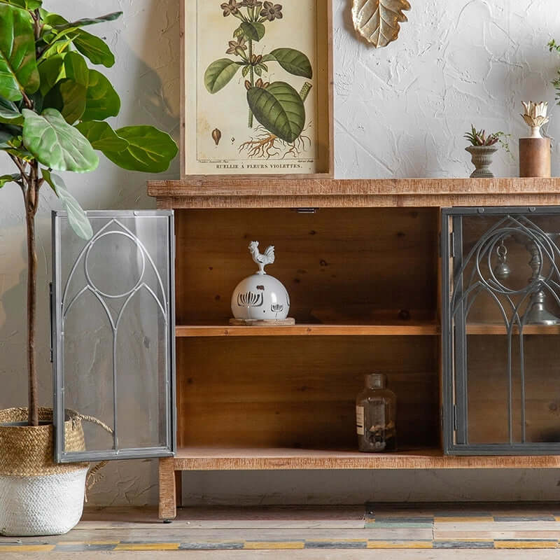 59" Farmhouse Display Cabinet with Gothic Arch Accents