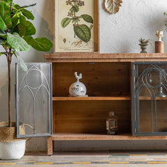 59" Farmhouse Display Cabinet with Gothic Arch Accents