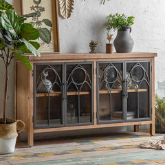 59" Farmhouse Display Cabinet with Gothic Arch Accents