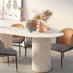 Oval dining table with imitation marble top, stylish simplicity design for home furniture