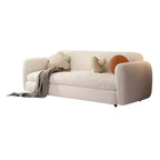 Modern white sleeper sofa with detachable mattress, casters, and black legs, 51 by 37 inches