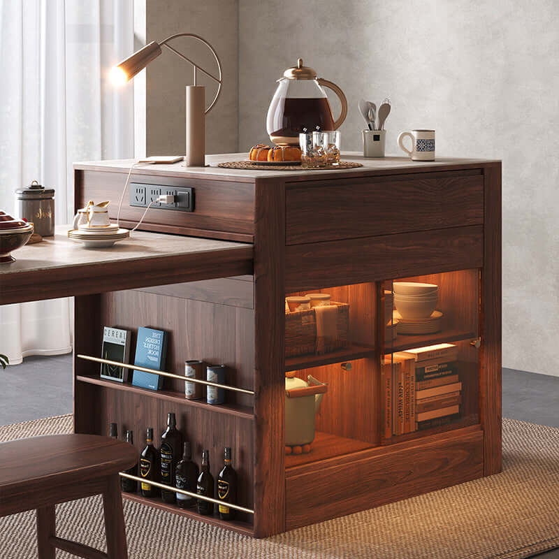 Extendable kitchen island dining table with durable sintered stone top for versatile use