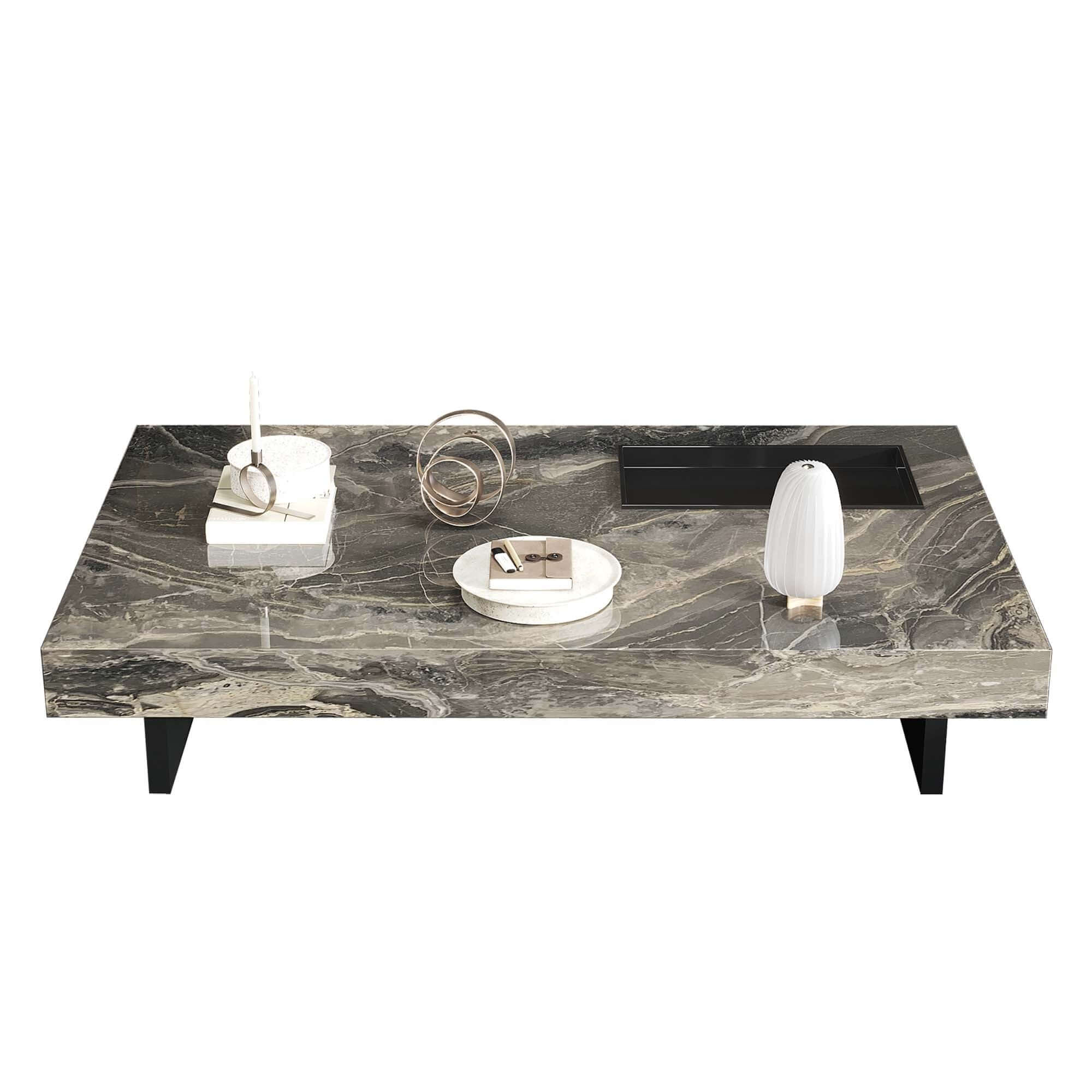 Rectangle coffee table made of light luxury sintered stone with modern design