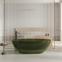 70 Inch Transparent Resin Soaker Modern Bathtub In Black, Floor-Standing Bathtub