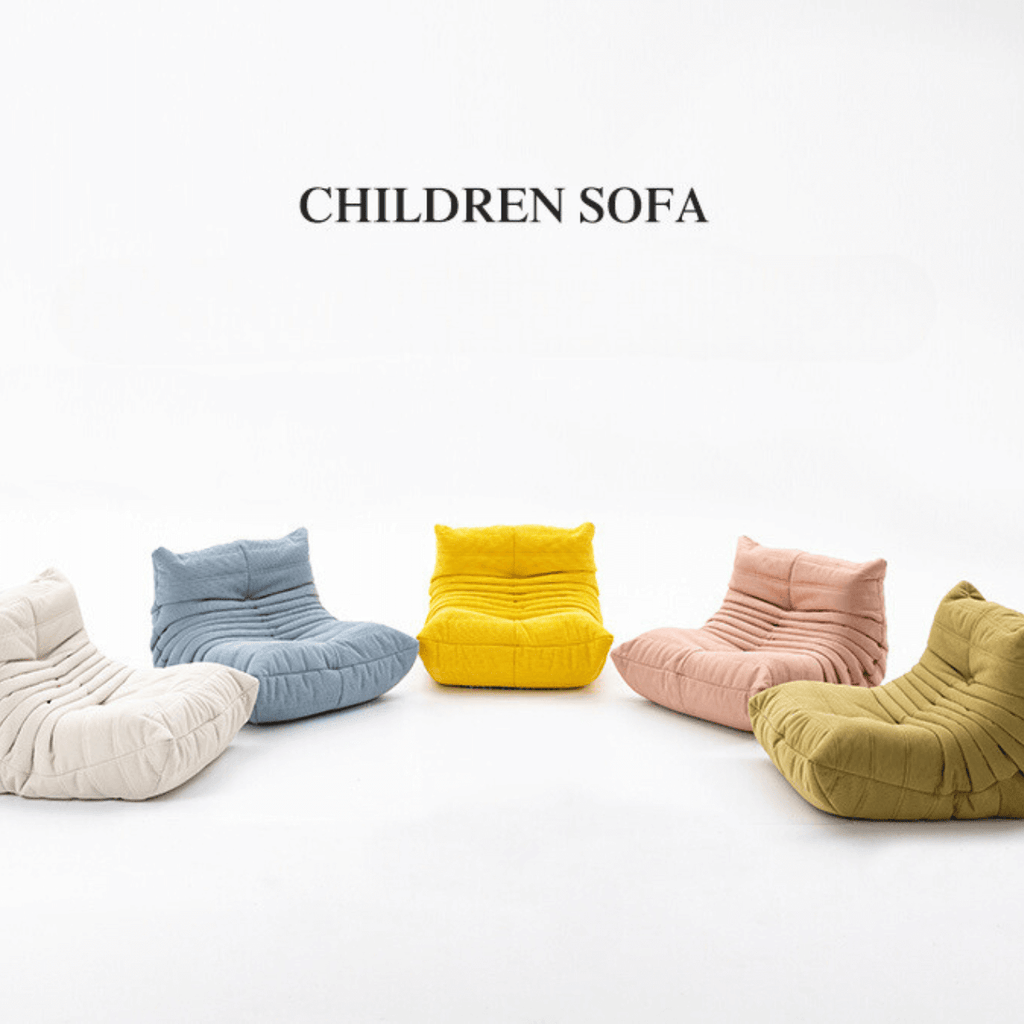 Kids' suede furry caterpillar lounge chair and single Togo sofa available in multiple colors