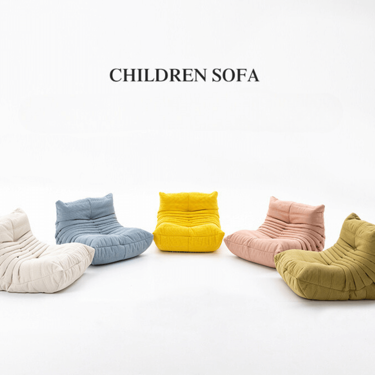 Kids' suede furry caterpillar lounge chair and single Togo sofa available in multiple colors