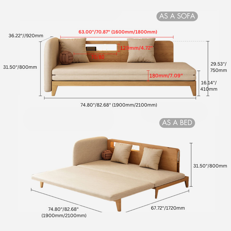 Modern Pull Out Sofa Bed Wood Convertible Sleeper Sofa Cotton & Linen