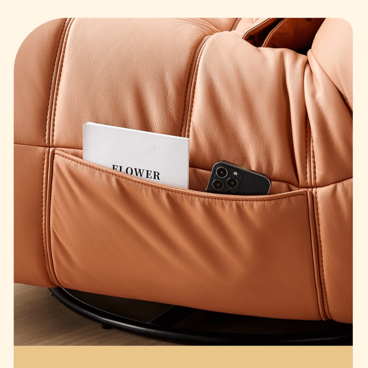 Orange adjustable angle Leath-Aire lounge chair with caterpillar design, single sofa style