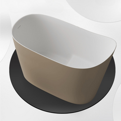 43" Modern Oblique Deep Freestanding Light Brown Stone Resin Japanese Soaking Bathtub
