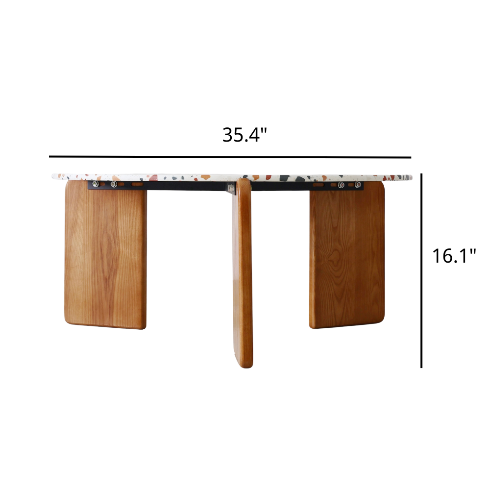 Nordic-Inspired Terrazzo Coffee Table - Unique Round Design with Quality Wooden Legs