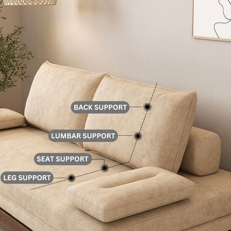 Modern Nordic Pull Out Wood Sofa Bed Khaki Solid Wood Convertible Slee