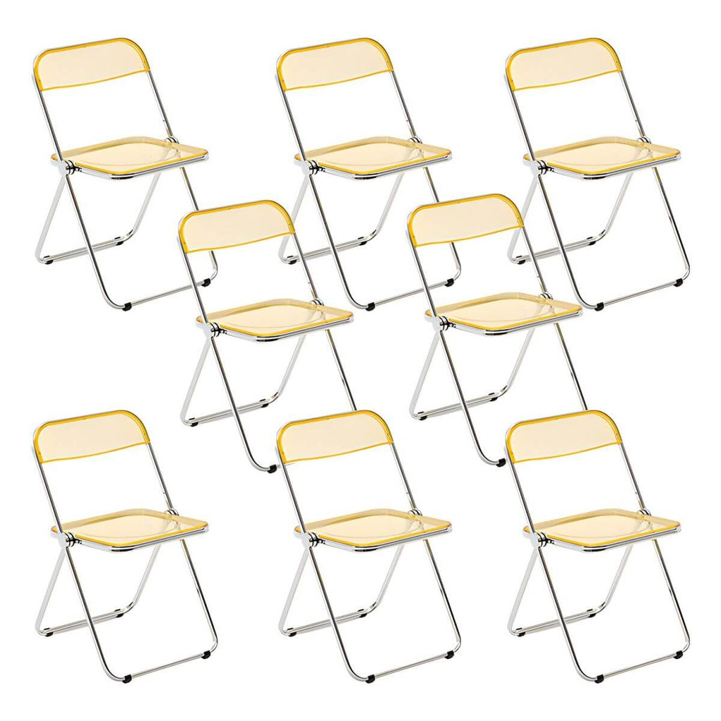 Scandinavian style dining chair with silver metal legs and plastic acrylic seat