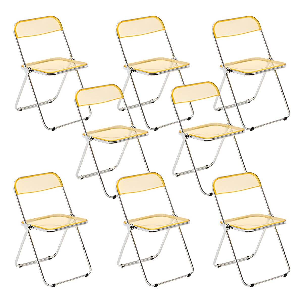 Scandinavian style dining chair with silver metal legs and plastic acrylic seat