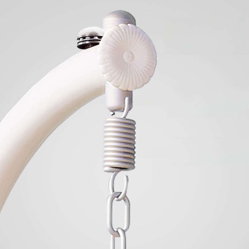 Pink metal 2-seater porch swing with stand, chain, and cushions for outdoor seating