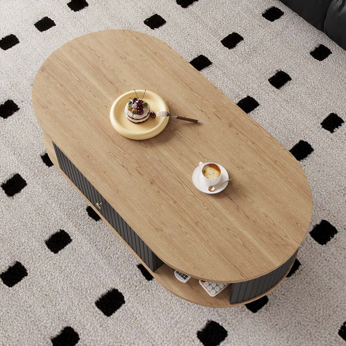 Oval mid-century modern coffee table with a spacious drawer for storage