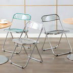 Scandinavian style dining chair with silver metal legs and plastic acrylic seat