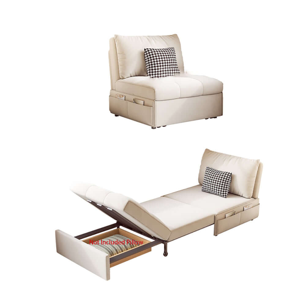 Compact single seat pullout sofa bed with convenient side pockets for storage