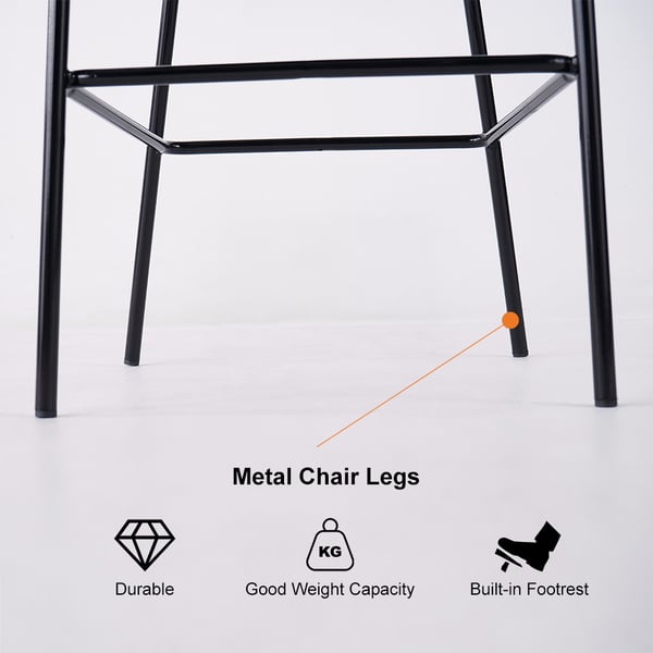 Set of 4 gray PU leather breakfast bar stools with backrest and footrest, modern design