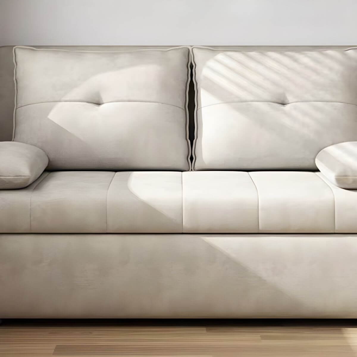 White polyester blend sleeper sofa with metal frame and casters, modern futon for versatile seating