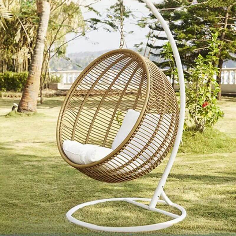 Climate-resistant metal porch swing with cushions, chain, and stand in unfinished color main product image