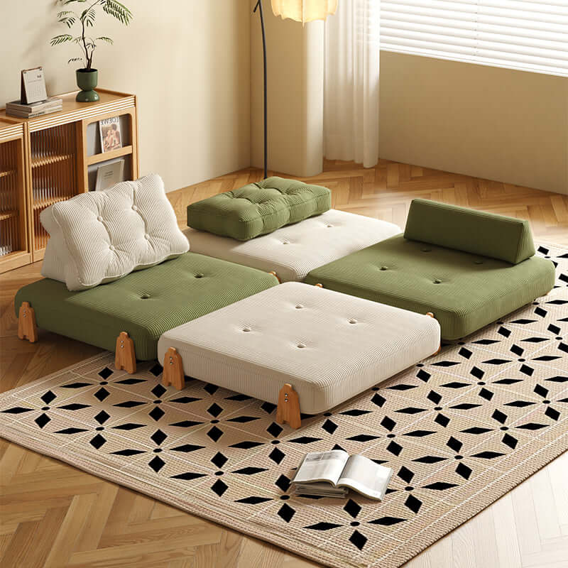 Modular floor sofa bed that folds, convertible for sitting or sleeping comfortably