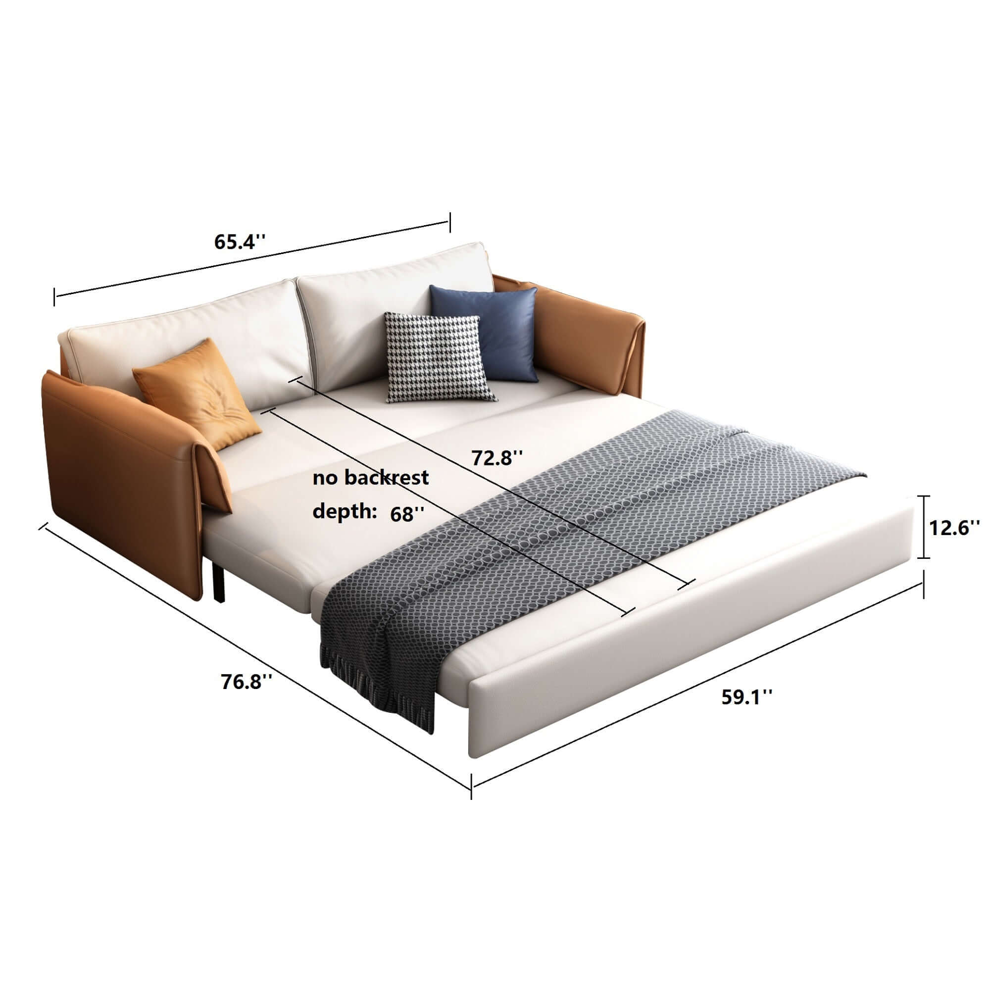 Leather convertible sleeper sofa bed with metal frame and stylish design