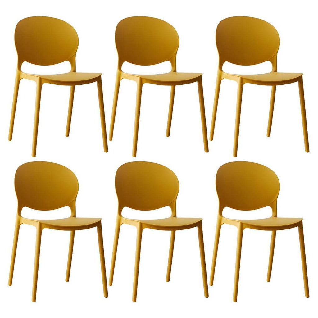Scandinavian plastic dining chair with open back and four legs, ideal for home use